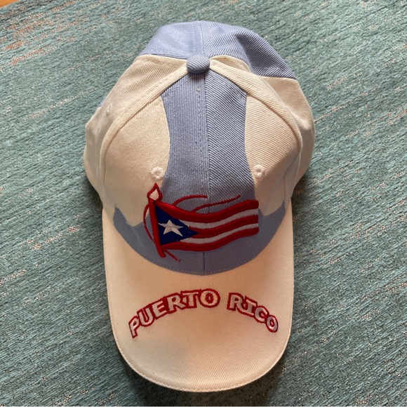 Puerto Rico Flag Hats Adjustable Back  Color White With Light Blue - Picture 2 of 10